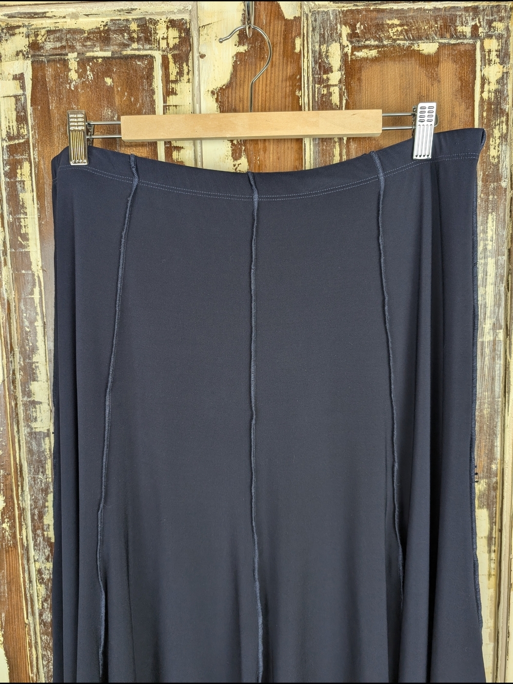 Vintage Vin Rouge Navy Stretch Midi Skirt XL Made in Canada 90s Pull On Flared - Picture 3 of 7